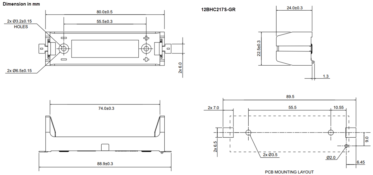 Mechanical Drawing - Eagle Plastic Devices BHC-21700 Battery Holders